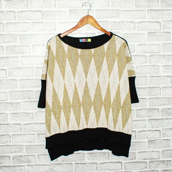 MSGM Metallic Golden Argyle Pullover Sweater Wool Blend Women's Small - Picture 2 of 9